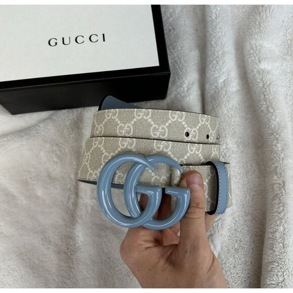 Gucci GG Supreme Beige / Blue Belt - Picture 1 of 6